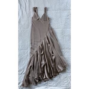Fame and Partners Zephyra Matte Satin Asymmetrical Maxi Dress Champagne Size 2